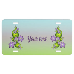 Lilac Fantasy Flowers Green Shapes Fractal Text License Plate