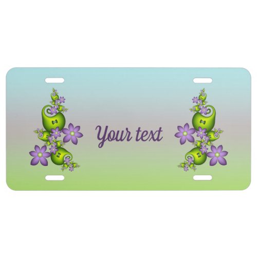 Lilac Fantasy Flowers Green Shapes Fractal Text License Plate