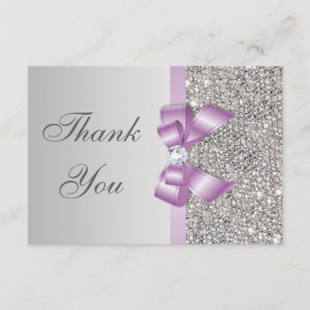 Lilac Faux Bow Silver Diamonds Thank You by AJ_Graphics at Zazzle