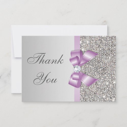 Lilac Faux Bow Silver Diamonds Thank You