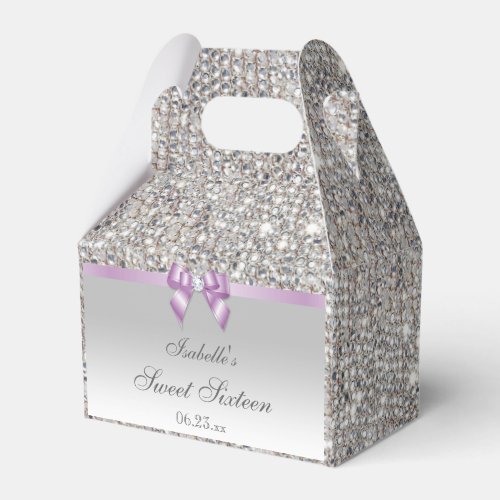 Lilac Faux Bow Silver Sequins Sweet 16 Favor Boxes