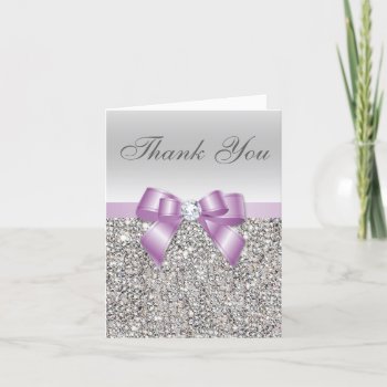 Lilac Faux Bow Silver Sequins Thank You by AJ_Graphics at Zazzle