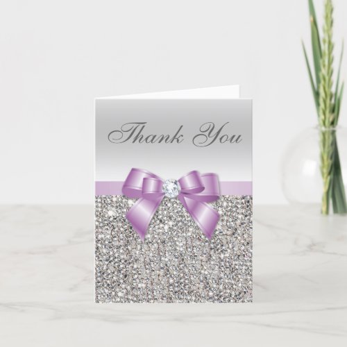 Lilac Faux Bow Silver Sequins Thank You