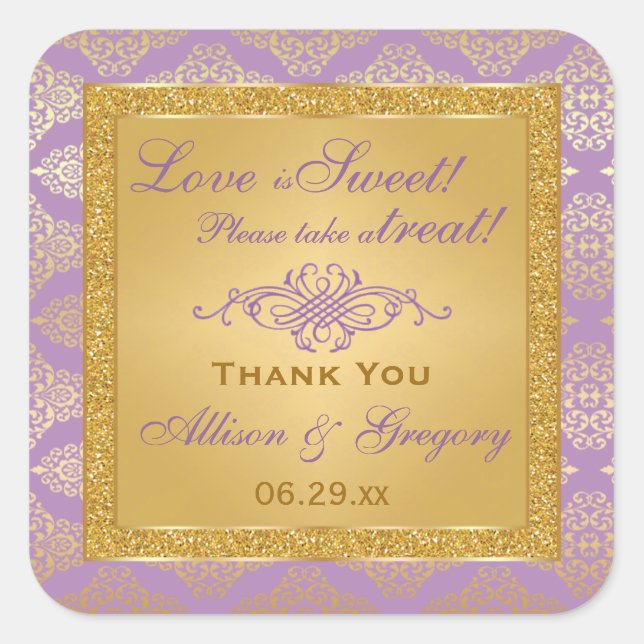 Lilac, FAUX Glitter, Damask Candy Buffet Sticker (Front)