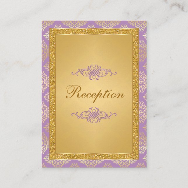 Lilac, FAUX Glitter Damask Scroll Enclosure Card (Front)