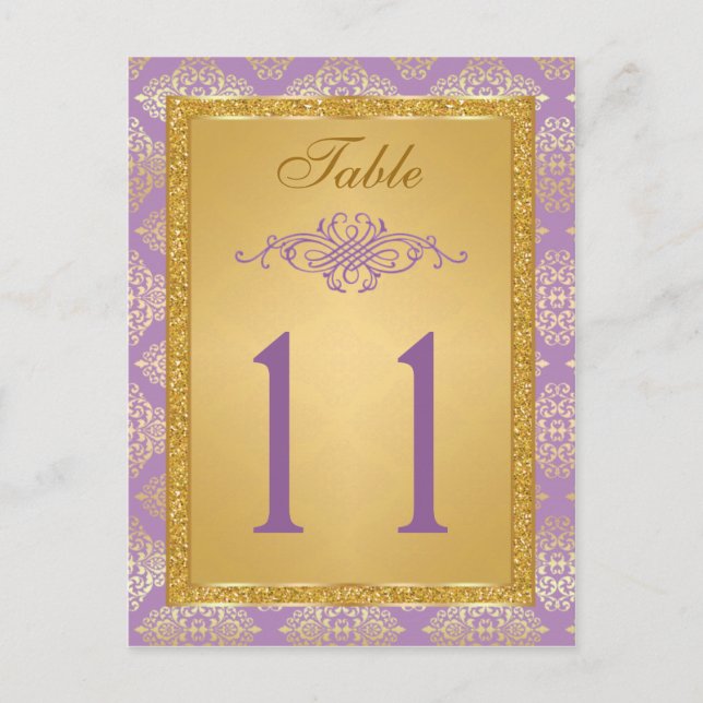 Lilac, FAUX Glitter Damask Table Number Postcard (Front)