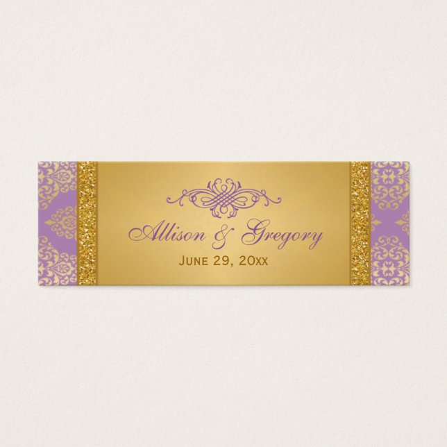Lilac, FAUX Glitter, Damask Wedding Favor Tag (Front)