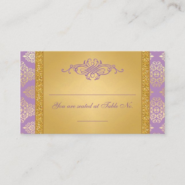 Lilac, FAUX Glitter, Damask Wedding Place Cards (Front)