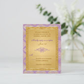 Lilac, FAUX Gold Glitter, Damask Scroll RSVP Card (Standing Front)