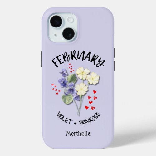 Lilac FEBRUARY Birth Month Flower Custom Name iPhone 15 Case
