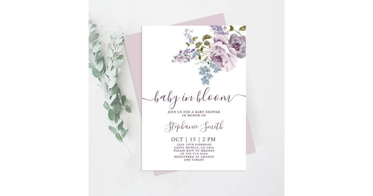 Lilac Floral Baby in Bloom Baby Shower Girl Invitation