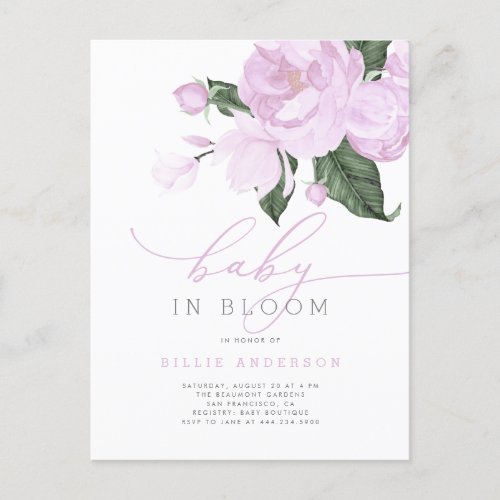 Lilac Floral Baby in Bloom Girl Shower Invitation Postcard
