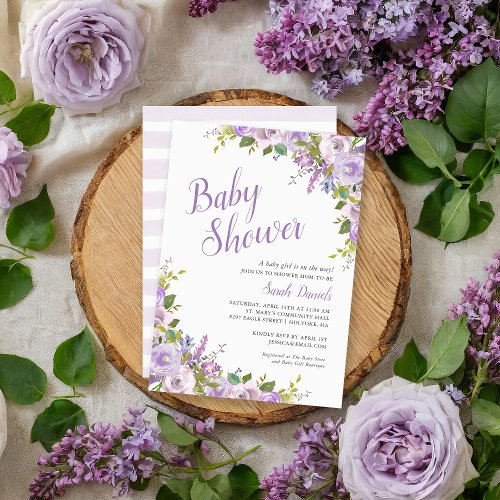 Lilac Floral Baby Shower Invitation