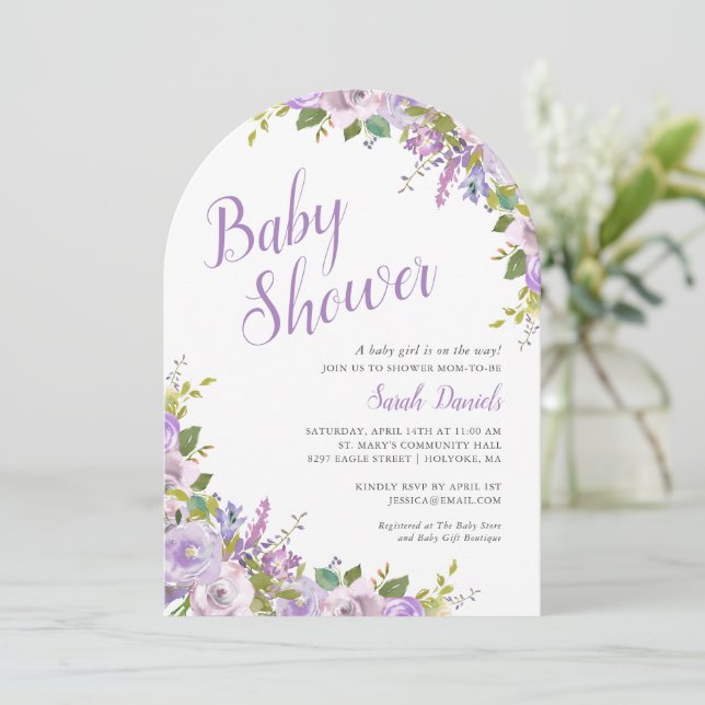 Lilac Floral Baby Shower Invitation (Standing Front)