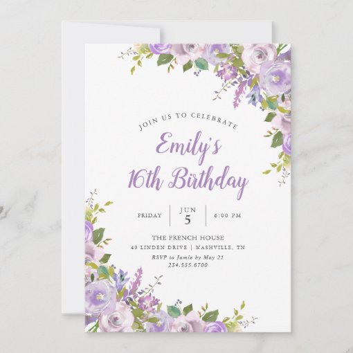 Lilac Floral Birthday Party Invitation | Zazzle