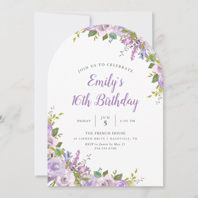 Lilac Floral Birthday Party Invitation (Front)