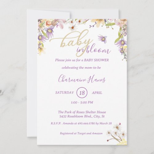 Lilac Floral Blooming Baby Shower Invitation