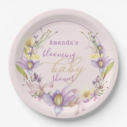 Lilac Floral Blooming Baby Shower  Paper Plates