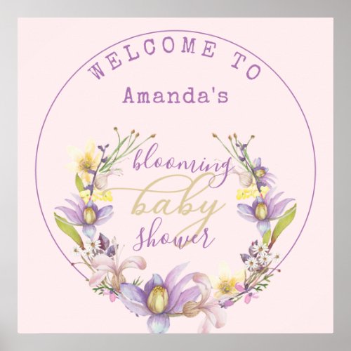 Lilac Floral Blooming Baby Shower  Poster