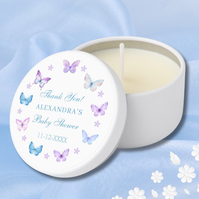 Lilac Floral Blue Butterfly Baby Shower Thank You Mini Candle Favors (Creator Uploaded)