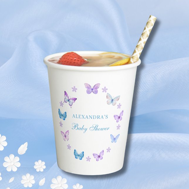 Lilac Floral Blue Purple Butterfly Baby Shower Paper Cups (Creator Uploaded)