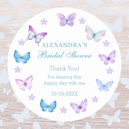 Lilac Floral Butterfly Bridal Shower Thank You Classic Round Sticker