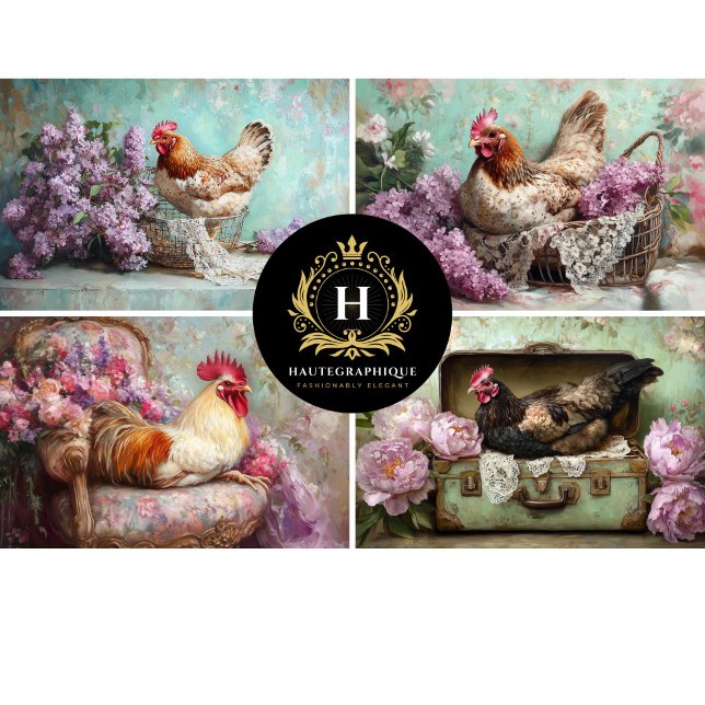 Lilac Floral Chicken Collage Decoupage Tissue Paper (Creator Uploaded)