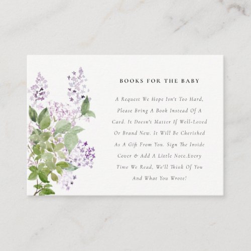 Lilac Floral Cottage Garden Books For Baby Shower Enclosure Card