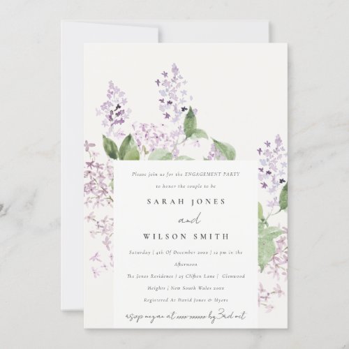 Lilac Floral Cottage Garden Watercolor Engagement Invitation
