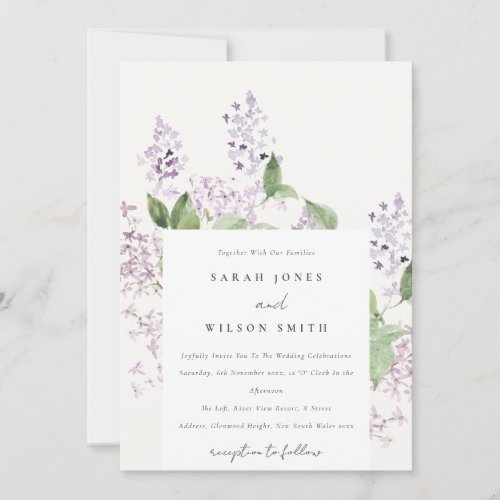 Lilac Floral Cottage Garden Watercolor Wedding Invitation