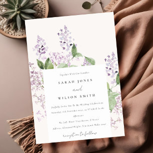 Lilac Floral Cottage Garden Watercolor Wedding Invitation