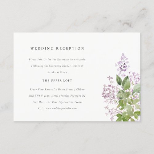 Lilac Floral Cottage Garden Wedding Reception Enclosure Card