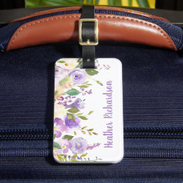 Lilac Floral Custom Monogrammed Luggage Tag