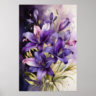 Lilac Floral Dreams - Watercolor Lily Flowers Art Poster