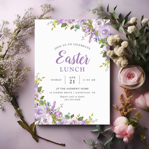 Lilac Floral Easter Lunch Party Invitation