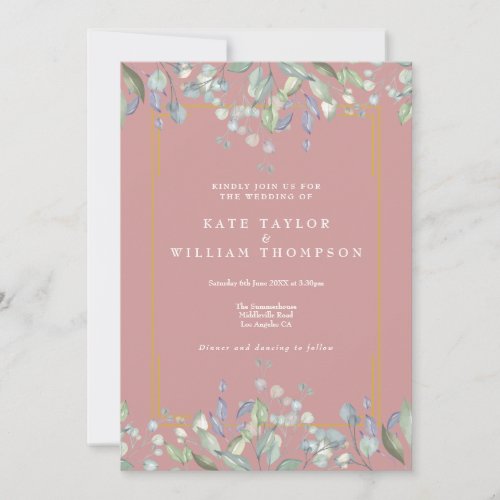 Lilac Floral Elegant Dusty Rose All In One Wedding Invitation