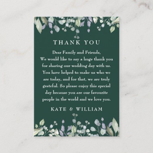Lilac Floral Emerald Green Wedding Thank You Place Card