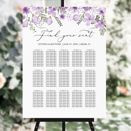 Lilac Floral Find Your Seat Wedding Seating Chart  Foam Board