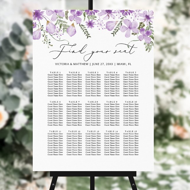 Lilac Floral Find Your Seat Wedding Seating Chart  Foam Board (Creator Uploaded)
