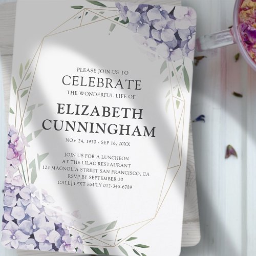 Lilac Floral Geometric Celebration Of Life Invitation