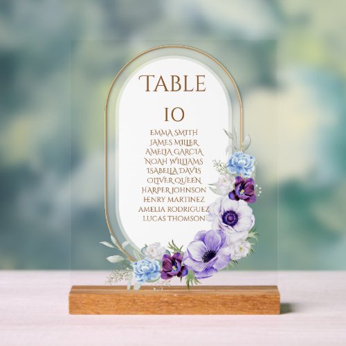 Lilac Floral Gold Oval Acrylic Seating Number Sign