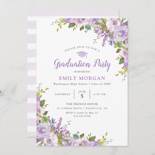 Lilac Floral Graduation Party Invitation (Front/Back)