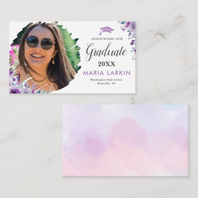 Lilac Floral Graduation Photo Enclosure Card (Front/Back)