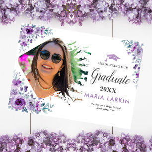 Lilac Floral Graduation Photo Enclosure Card