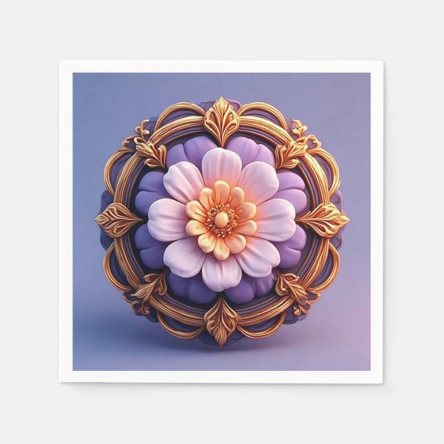 Lilac Floral Medallion baroque floral style Napkins (Front)