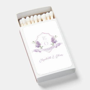 Lilac Floral Monogram Crest Wedding Matchboxes