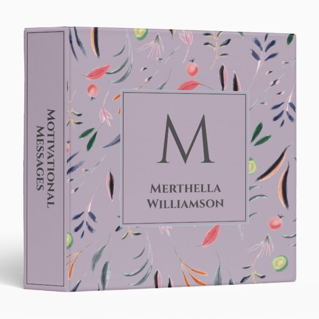 Lilac Floral MONOGRAM Custom Personalized 3 Ring Binder (Front/Spine)