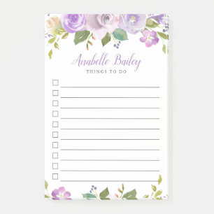 Lilac Floral Monogrammed Lined To-Do List Post-it Notes