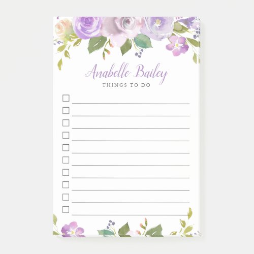 Lilac Floral Monogrammed Lined To_Do List Post_it Notes