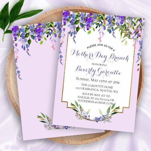 Lilac Floral Mothers Day Brunch Invitation